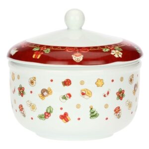 Biscottiera con coperchio in porcellana Desideri di Natale