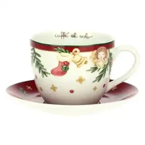 Tazza colazione con piattino in porcellana Sorprese di Natale