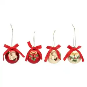 Set 4 palline natalizie rosso e oro in poliestere, piccole