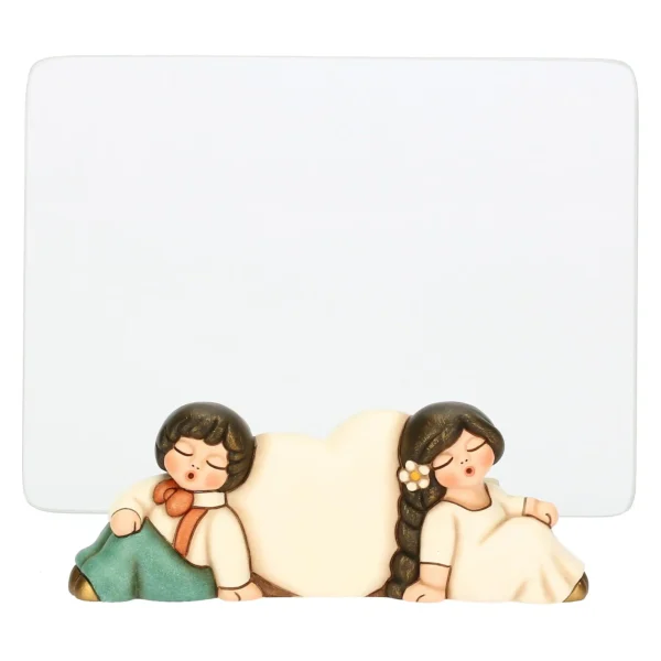 Portafoto sposini con cuore in ceramica e vetro
