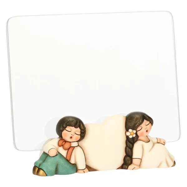 Portafoto sposini con cuore in ceramica e vetro - immagine 3