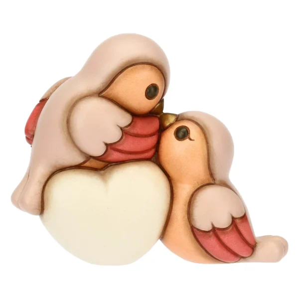 Coppia ciuffolotti in ceramica con cuore, medi - immagine 3