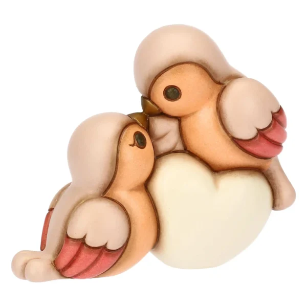 Coppia ciuffolotti in ceramica con cuore, medi - immagine 4
